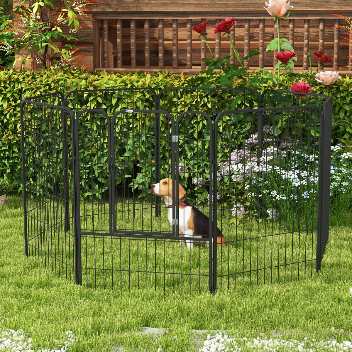 PawHut Folding Metal Pet Playpen with 8 Panels, Hinged Door, Double Latch, Indoor and Outdoor Use