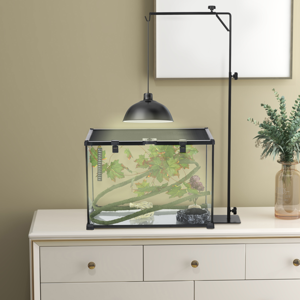 PawHut Adjustable Reptile Lamp Stand with Steel Base & Hook