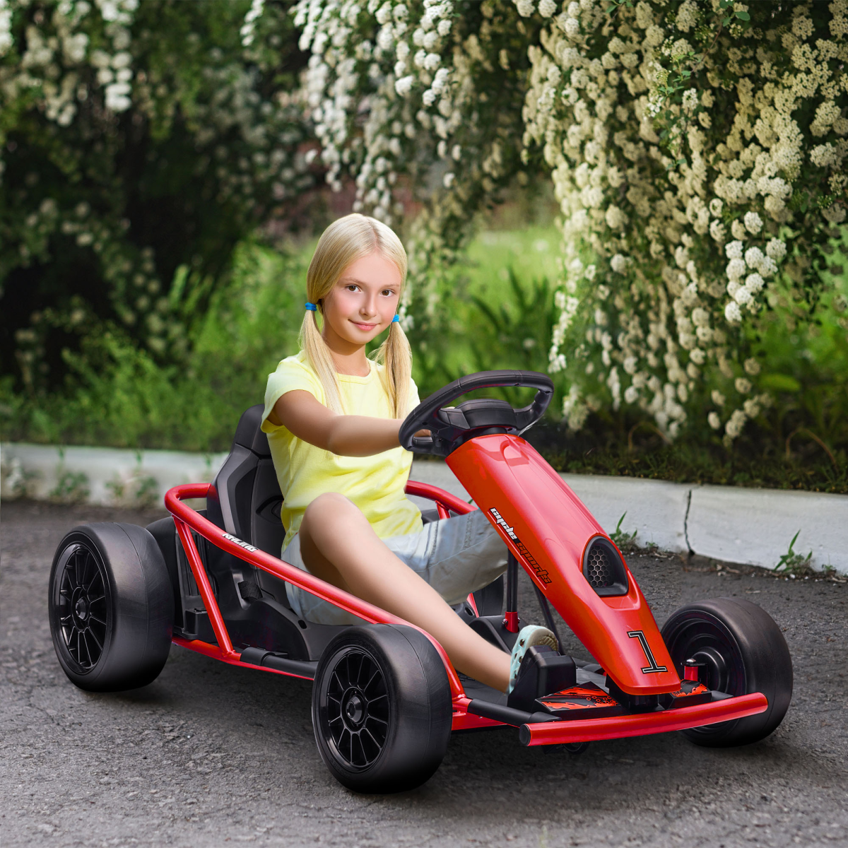 HOMCOM 24V Electric Go Kart for Kids with Music, Horn, Soft Start