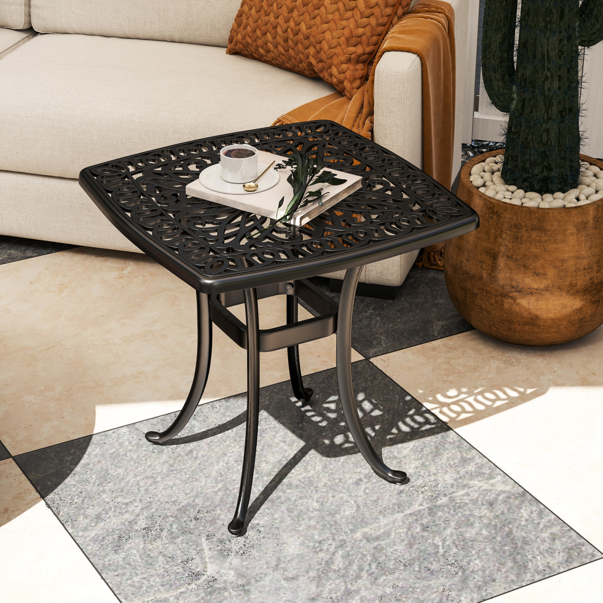 Outsunny Cast Aluminium Bistro Table with 38mm Umbrella Hole, Black
