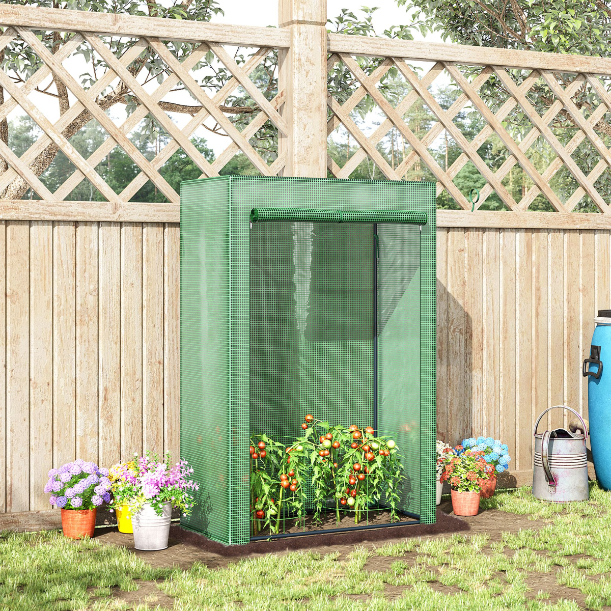 100 x 50 x 150 cm Green PE Greenhouse Cover with Zipper Roll-Up Door, Outdoor