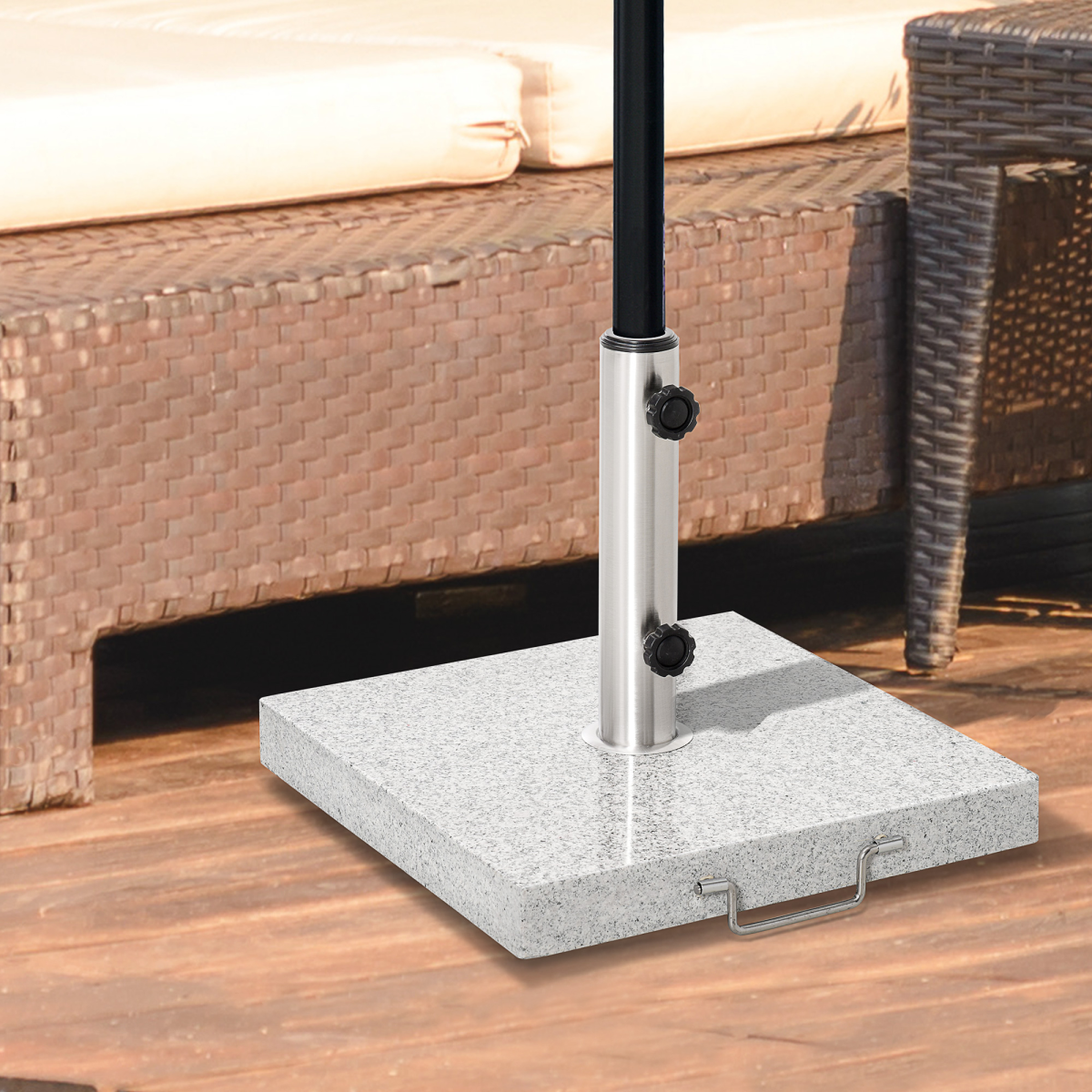 Outsunny 25 kg Marble Umbrella Base with Handle and Wheels - Hemp Grey