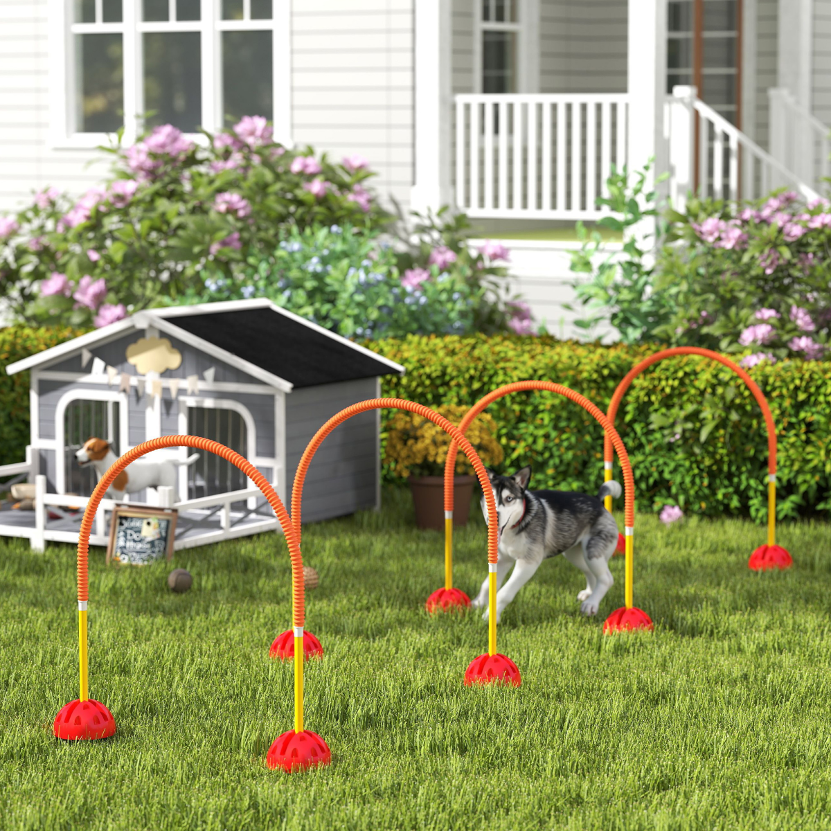 PawHut 4-Piece Dog Agility Training Set with Carry Bag, Orange
