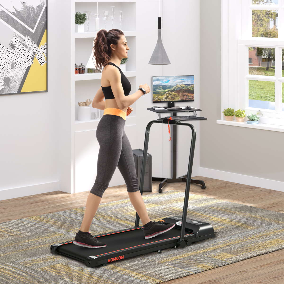 Foldable Walking Treadmill with LED Display and Bluetooth, Portable Home Exercise Machine HOMCOM