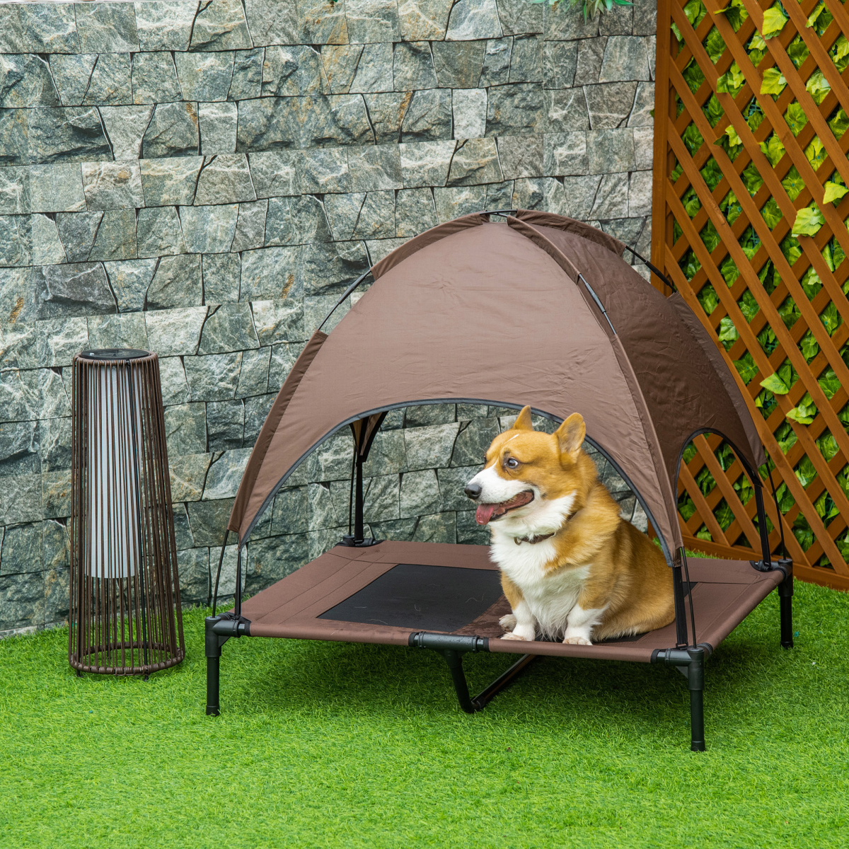 PawHut Elevated Dog Bed Cot Tent with Canopy, Outdoor Shelter