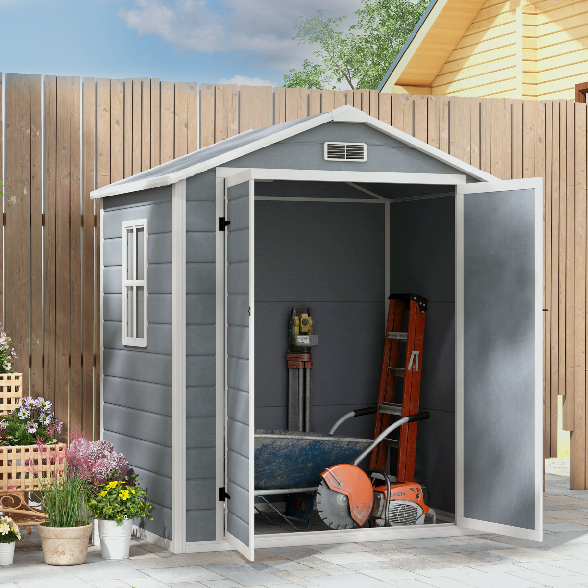 Outsunny 6' x 4.5' Lockable Double Door Garden Tool Shed