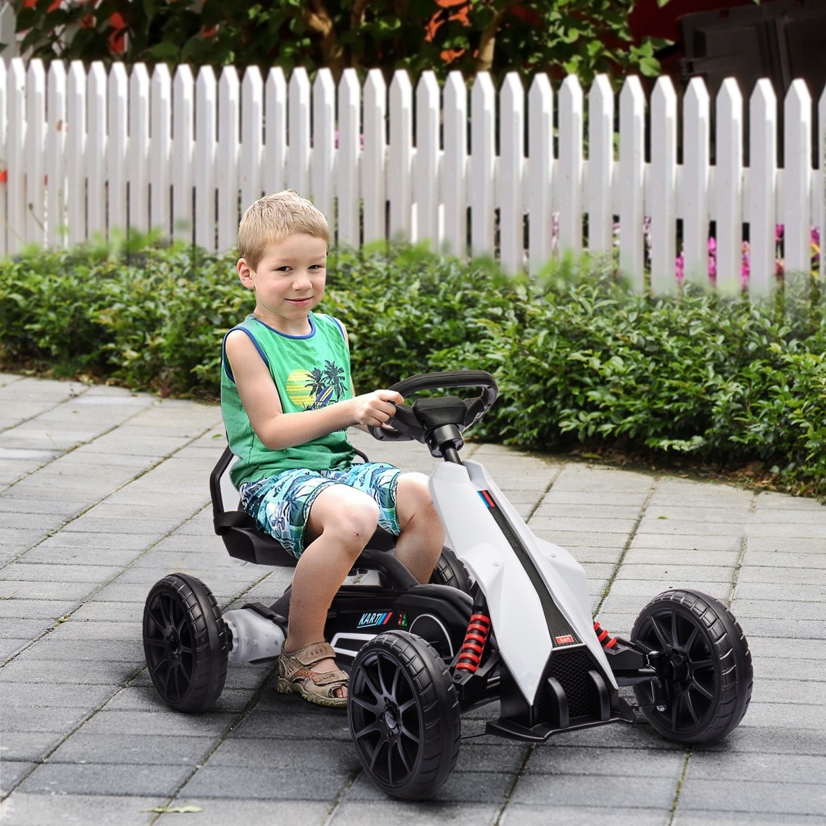 HOMCOM 12V Electric Go Kart, 2 Speeds, Forward/Reverse, White