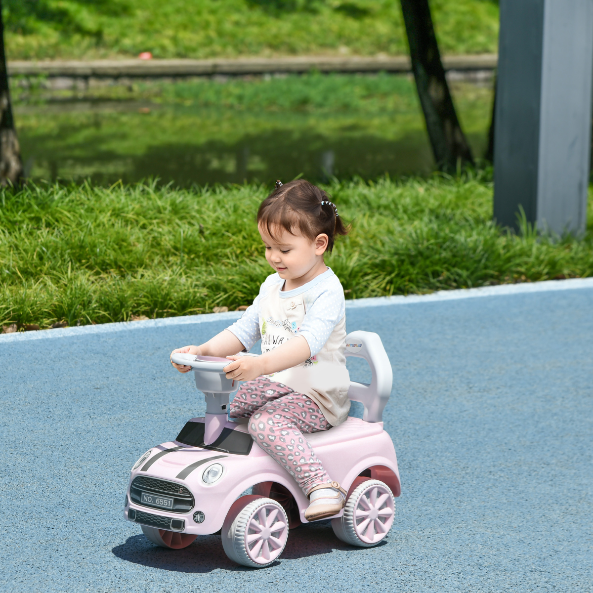 AIYAPLAY Pink Foot-to-Floor Ride On Car with Air Horn