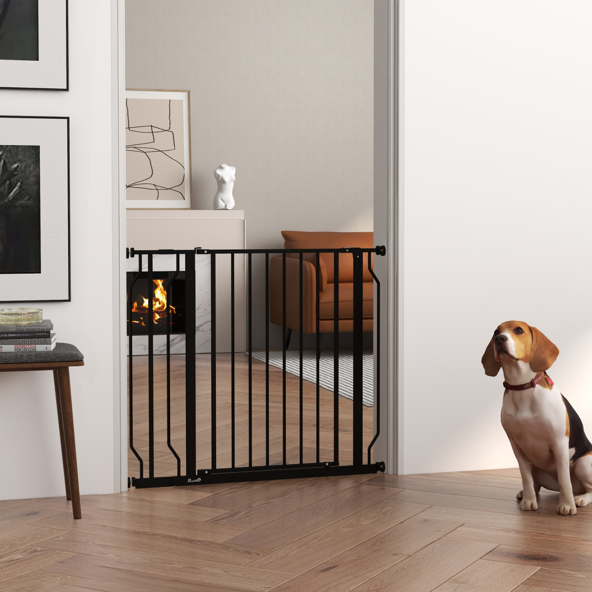 PawHut Adjustable Dog Gate with Door, Pressure Fit, 75-95 cm, Black