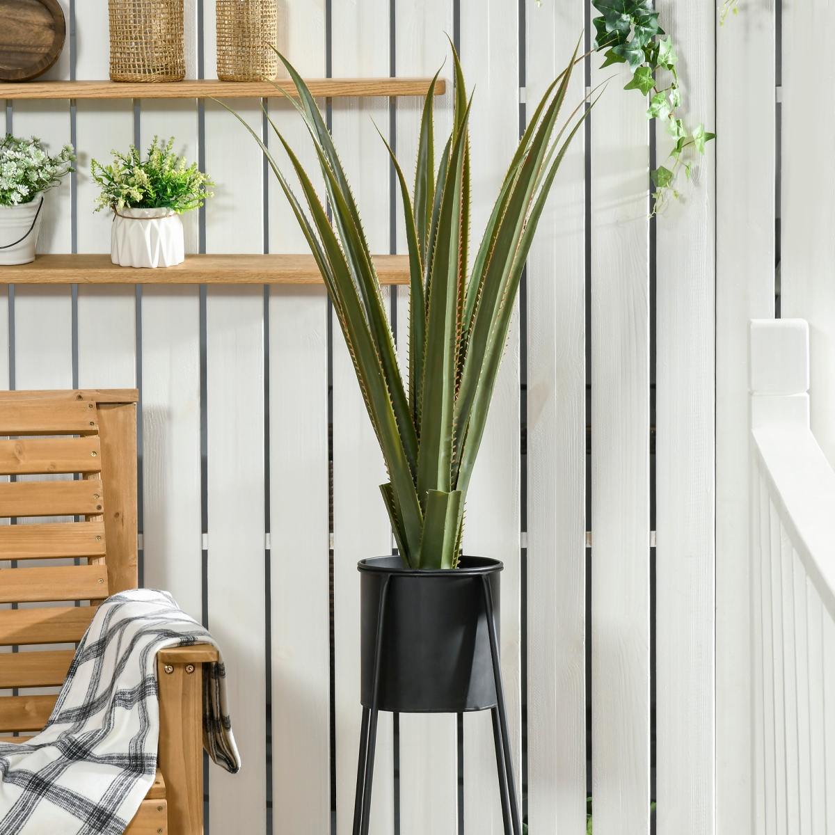 HOMCOM 90cm Potted Artificial Agave Plant with Pot, Realistic Indoor and Outdoor Faux Succulent