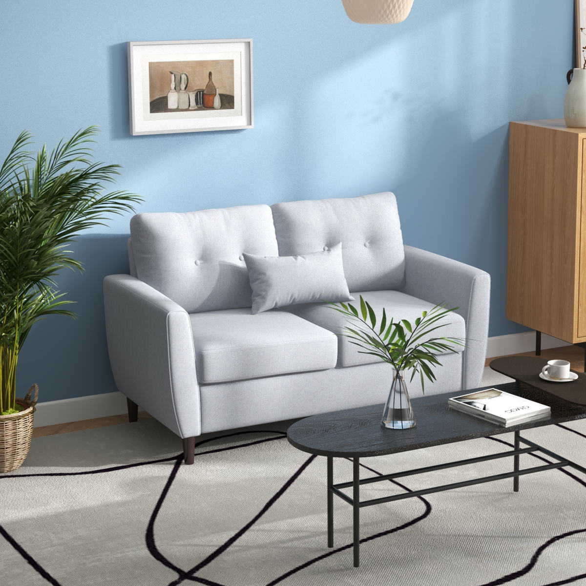 Modern 2-Seater Loveseat with Armrests and Linen Upholstery