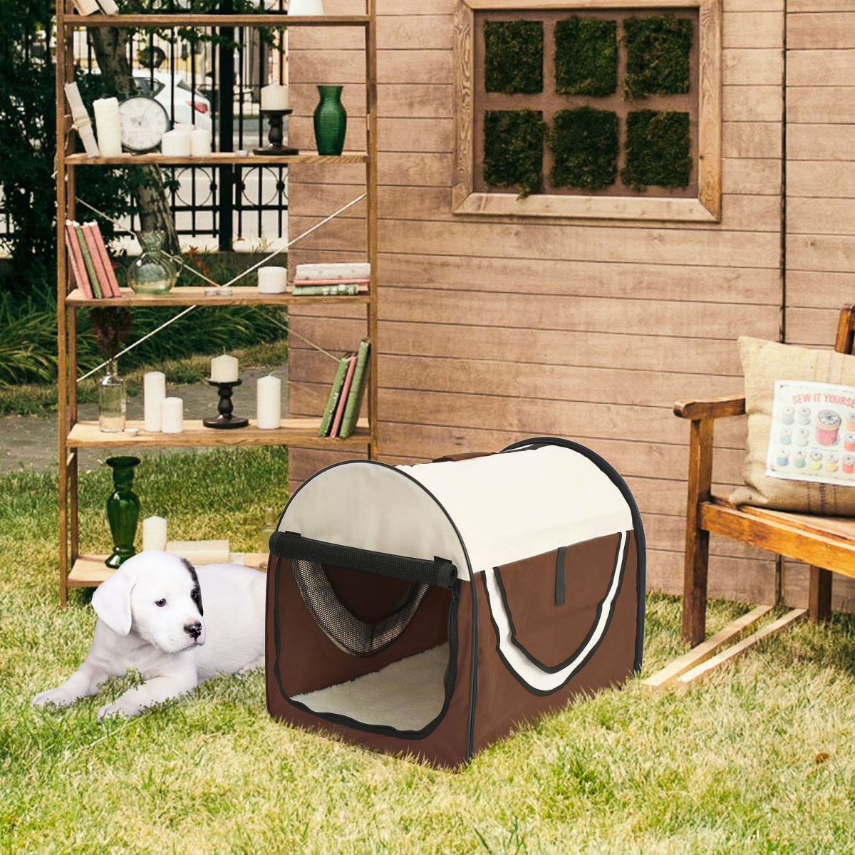 PawHut Folding Soft Pet Crate, Foldable Mesh Fabric Travel Carrier for Small Pets and Puppies, Water-Resistant 600D Oxford, Brown
