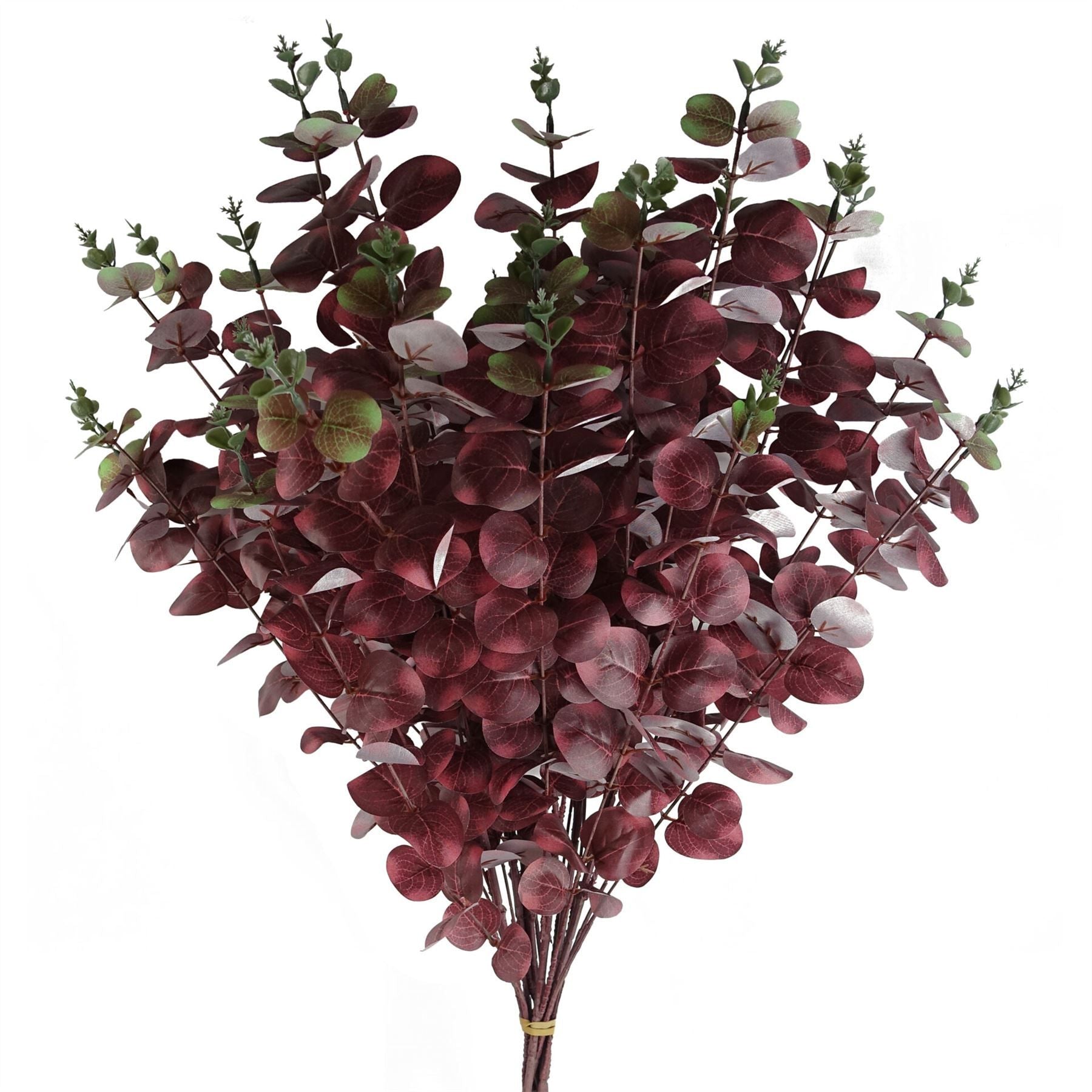 100cm Artificial Eucalyptus Foliage Single Stem with Silk Leaves Burgundy