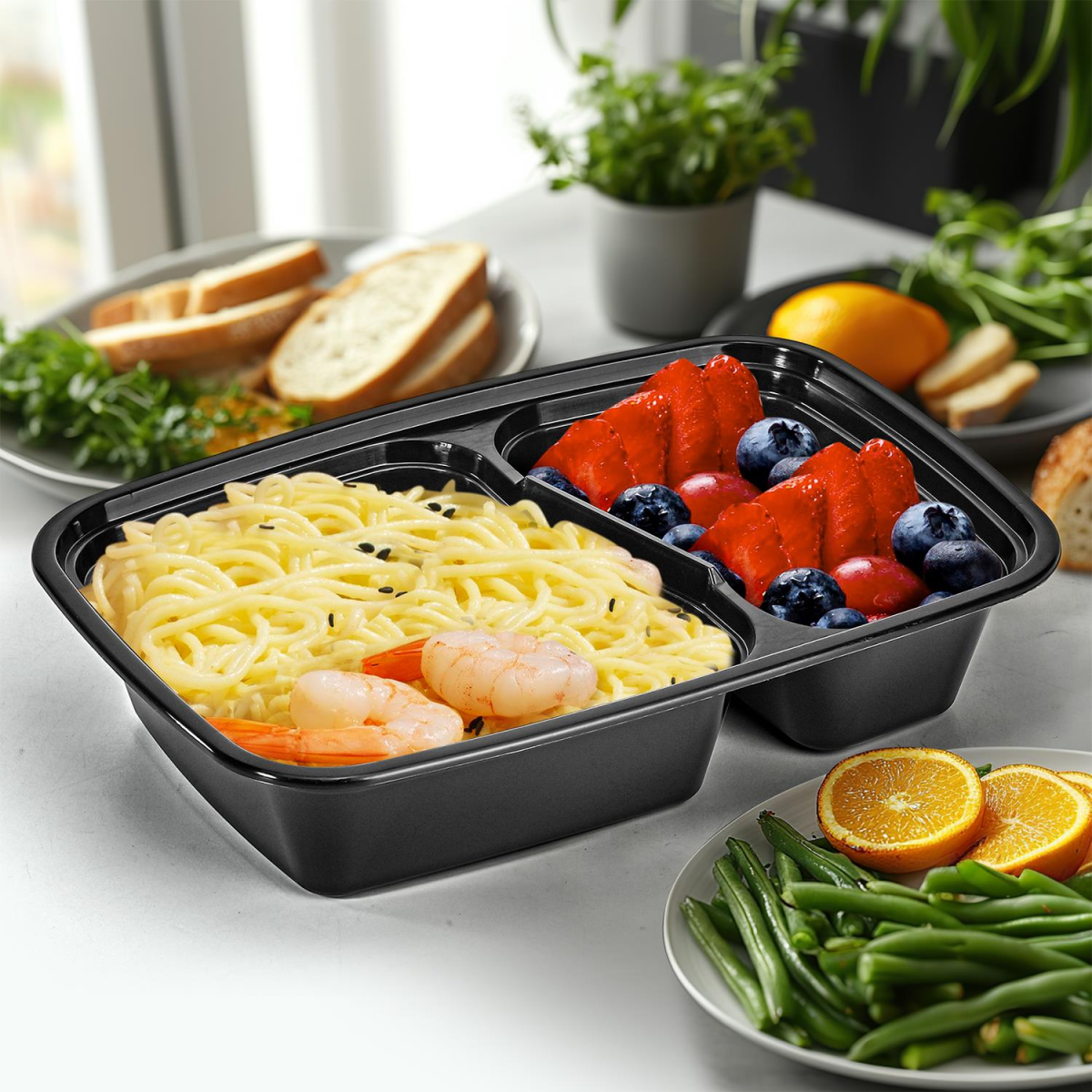 Vinsani 10 Pack 2 Compartment Meal Prep Containers, Airtight Leak-Resistant Lids, 30 oz, BPA-Free Plastic, Microwave, Freezer and Dishwasher Safe