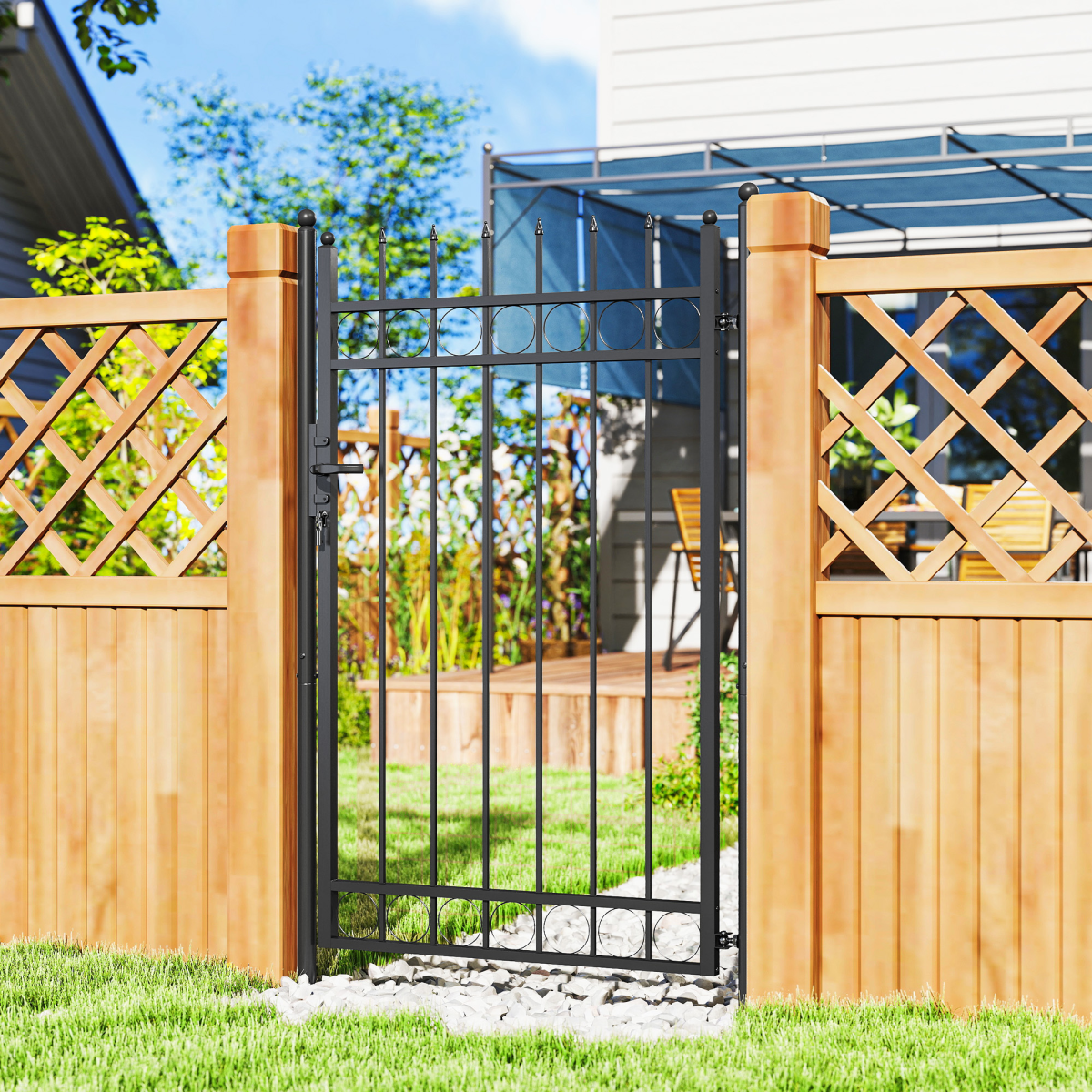 Outsunny Galvanised Steel Garden Gate with Lock and Keys