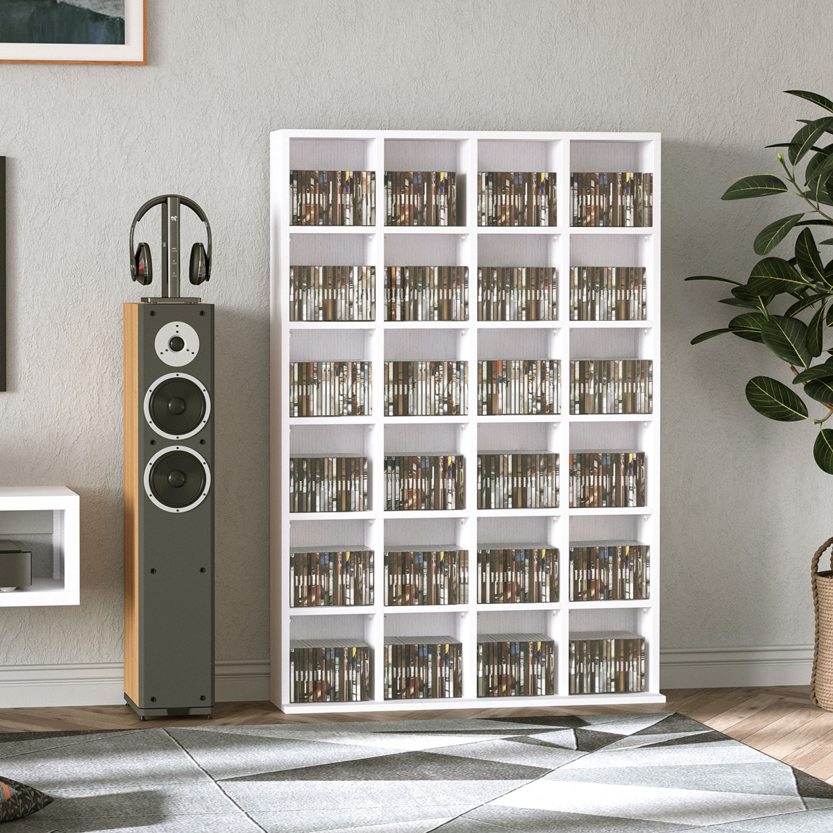 HOMCOM 6-Tier DVD CD Media Storage Cabinet with Adjustable Shelves, Wooden Media Bookcase Display