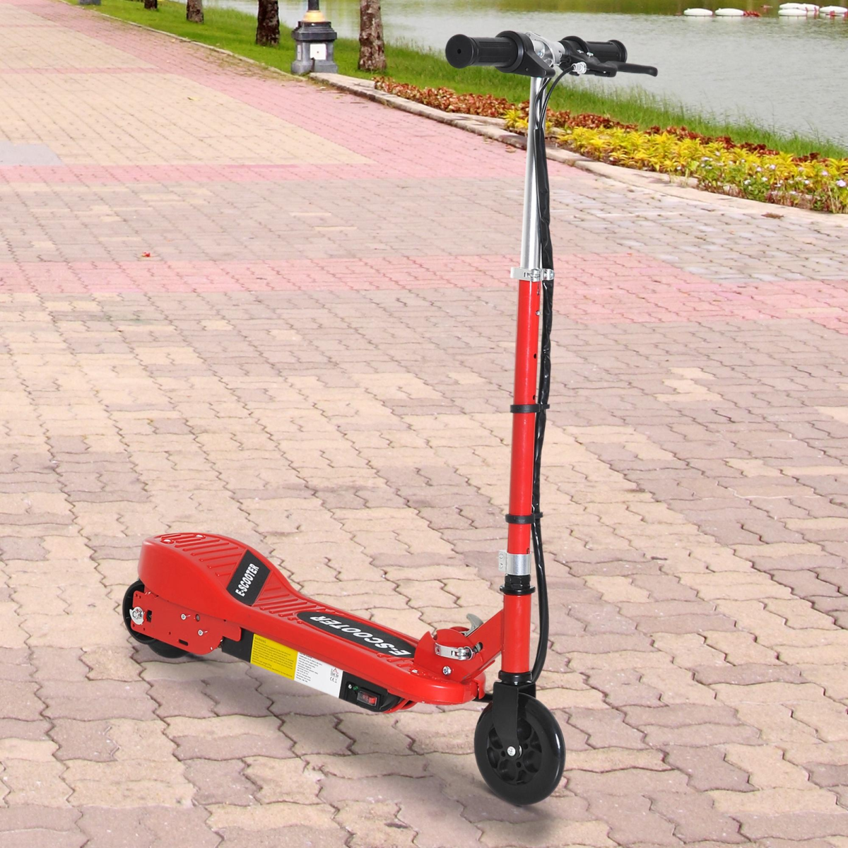 Folding Kids Electric Scooter for Ages 7-14, 2 x 12V Rechargeable Batteries, 12km/h Max Speed, 8-10km Range, Front Brake, Foldable Design