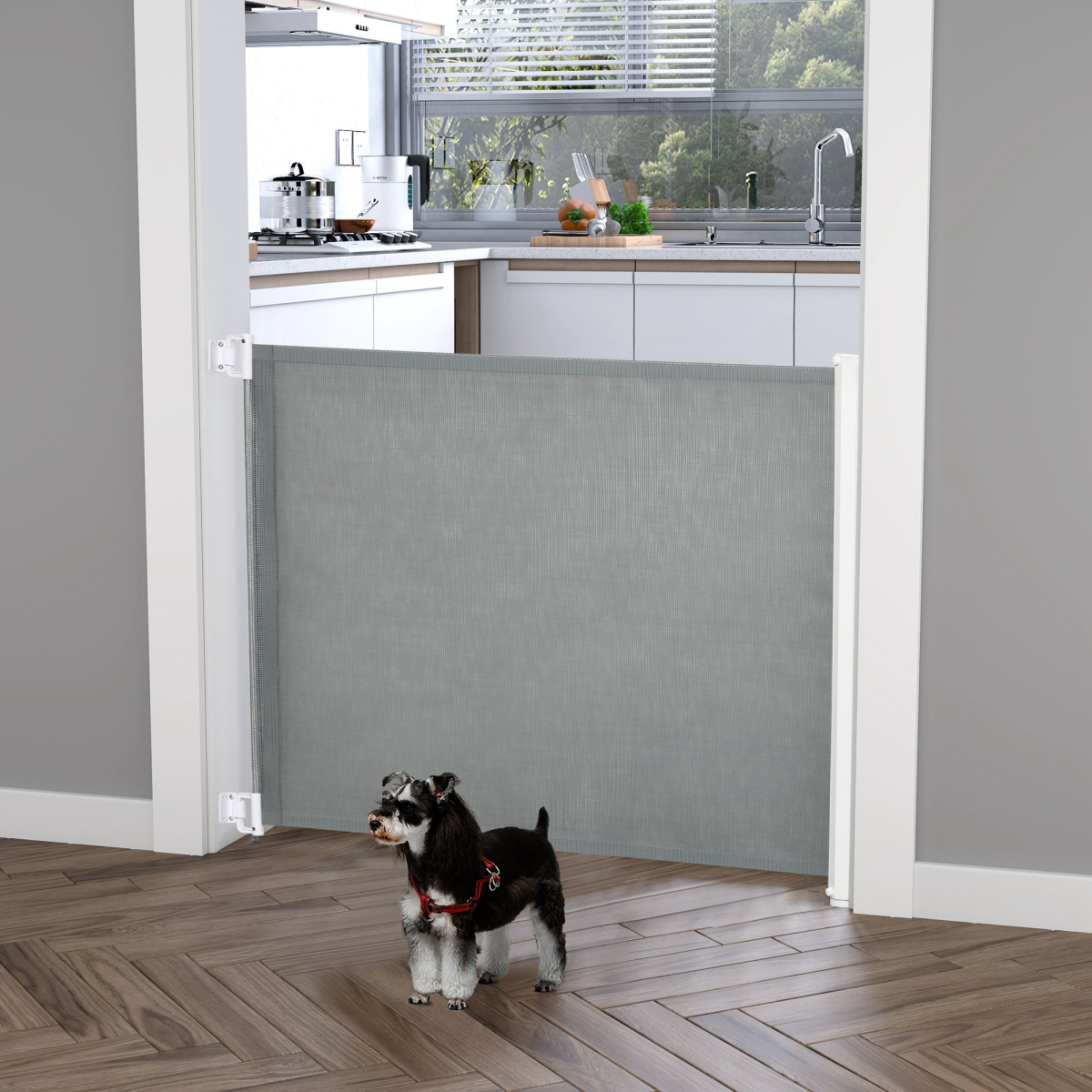 PawHut Retractable Safety Gate Folding Pet Barrier, Adjustable to 115cm, for Doorways, Staircases and Hallways