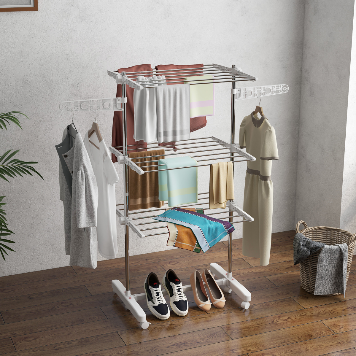 HOMCOM Folding Clothes Airer Drying Rack with Wheels, 4 Shelves