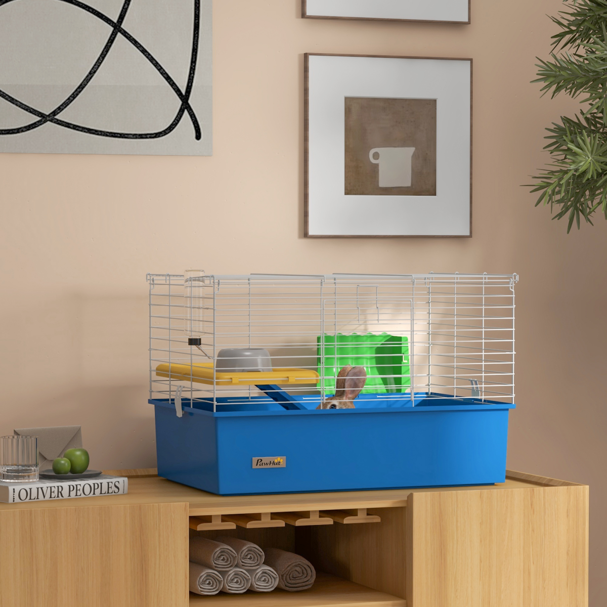 PawHut Small Animal Cage for Rabbits and Guinea Pigs, Blue