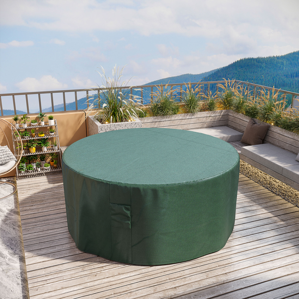 Outsunny Large Round 600D Waterproof PVC-Coated Outdoor Furniture Cover, Green