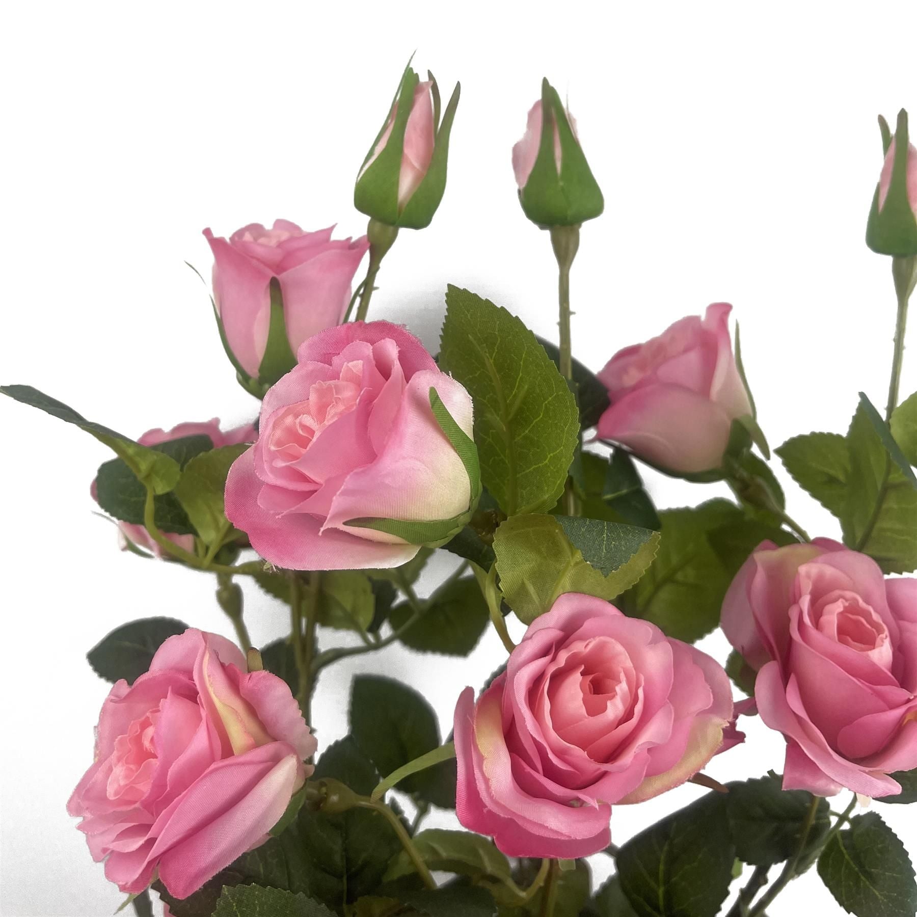 Leaf 60cm Premium Artificial Pink Rose Bush with Silk Flowers and Leaves, Potted