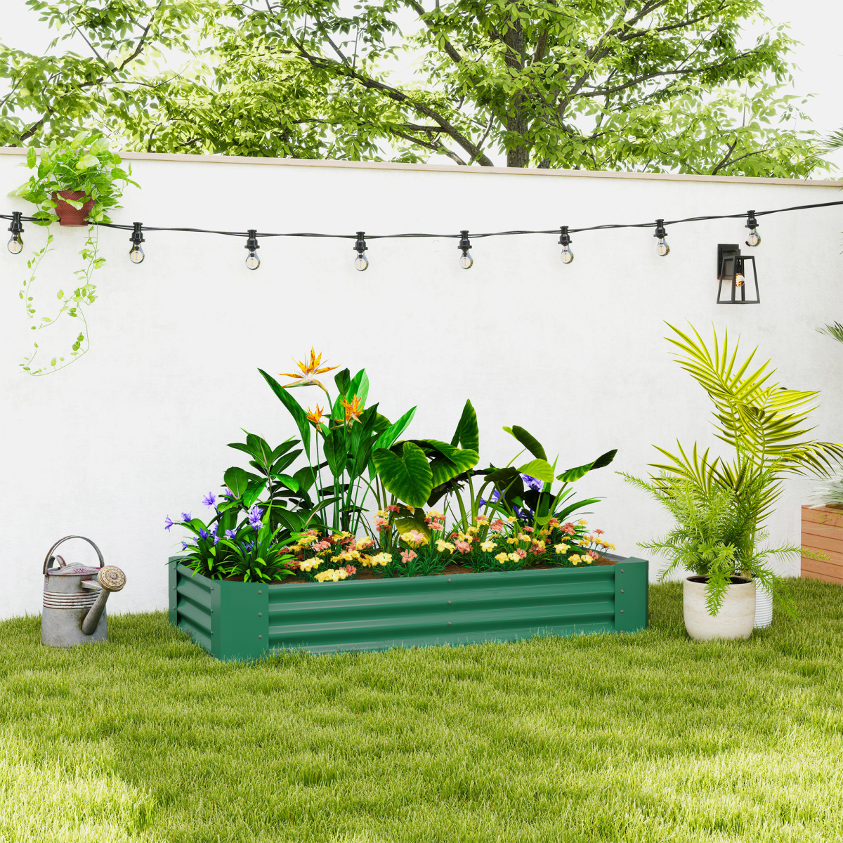 Outsunny Galvanised Steel Raised Garden Bed, 180 x 90 x 30 cm Open Bottom Planter, Green