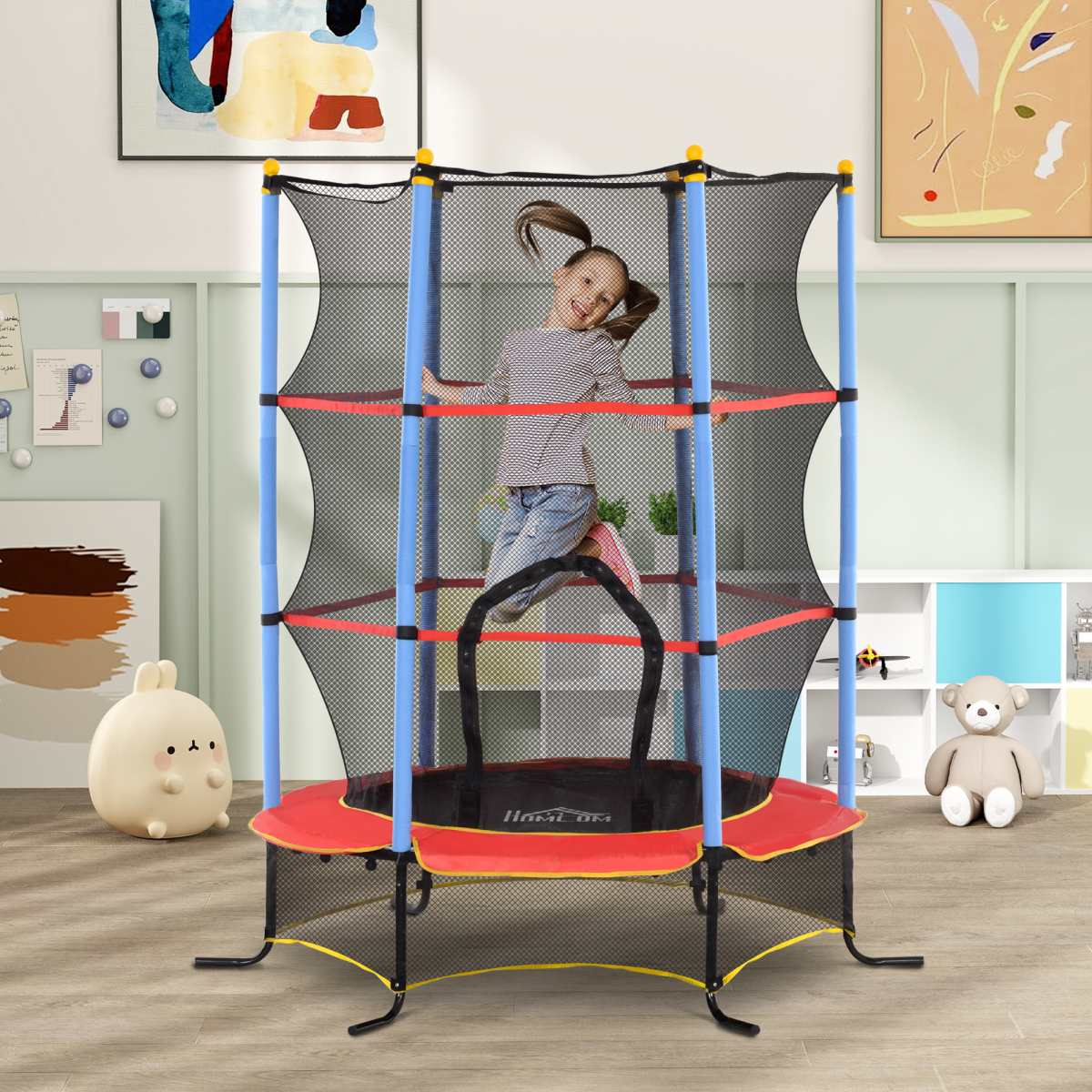 HOMCOM Kids Trampoline with Enclosure Net and Zip Door, 3-10 Years