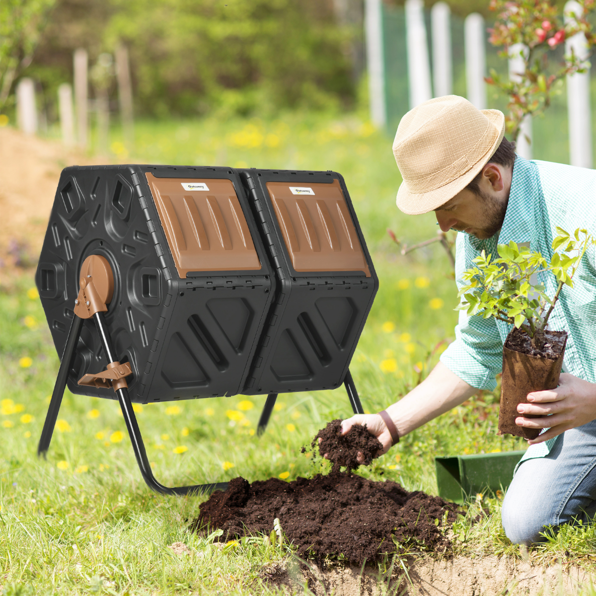 Outsunny 130L Dual Chamber Rotating Compost Bin with Ventilation