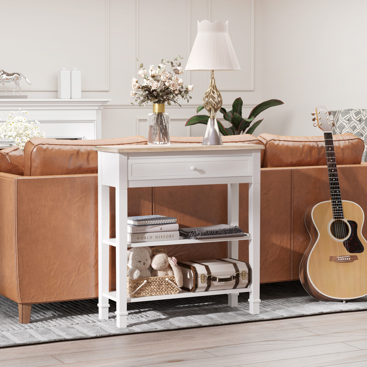 HOMCOM White MDF Console Table with Drawer and 2 Shelves