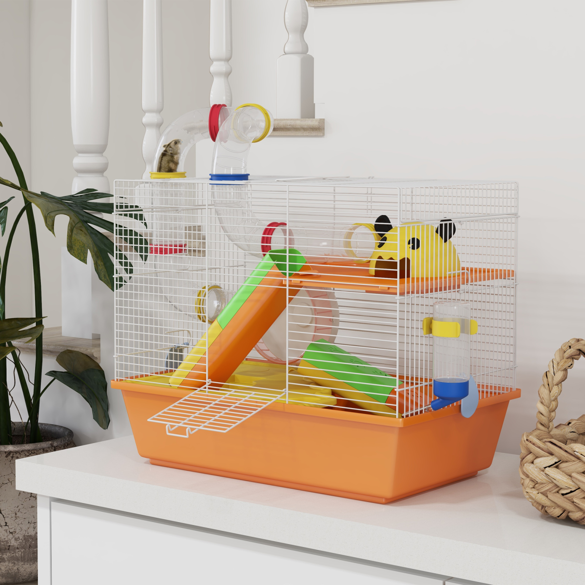 PawHut 3-Tier Hamster & Gerbil Cage with Wheel, Ramp, Dish & Bottle