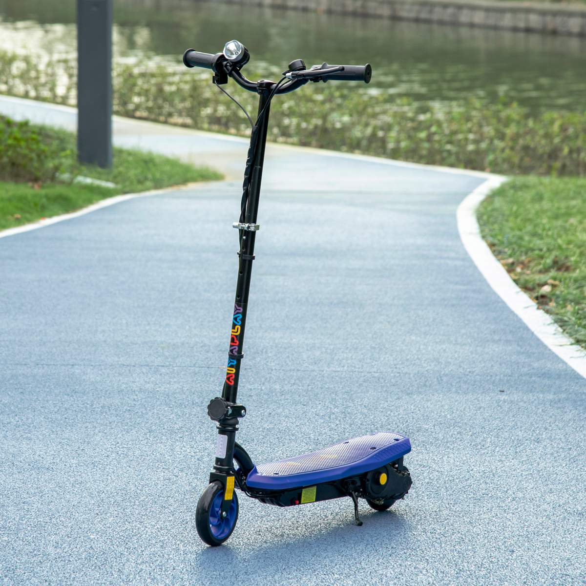 Folding Electric Scooter with LED Headlight for Ages 7-14, Blue
