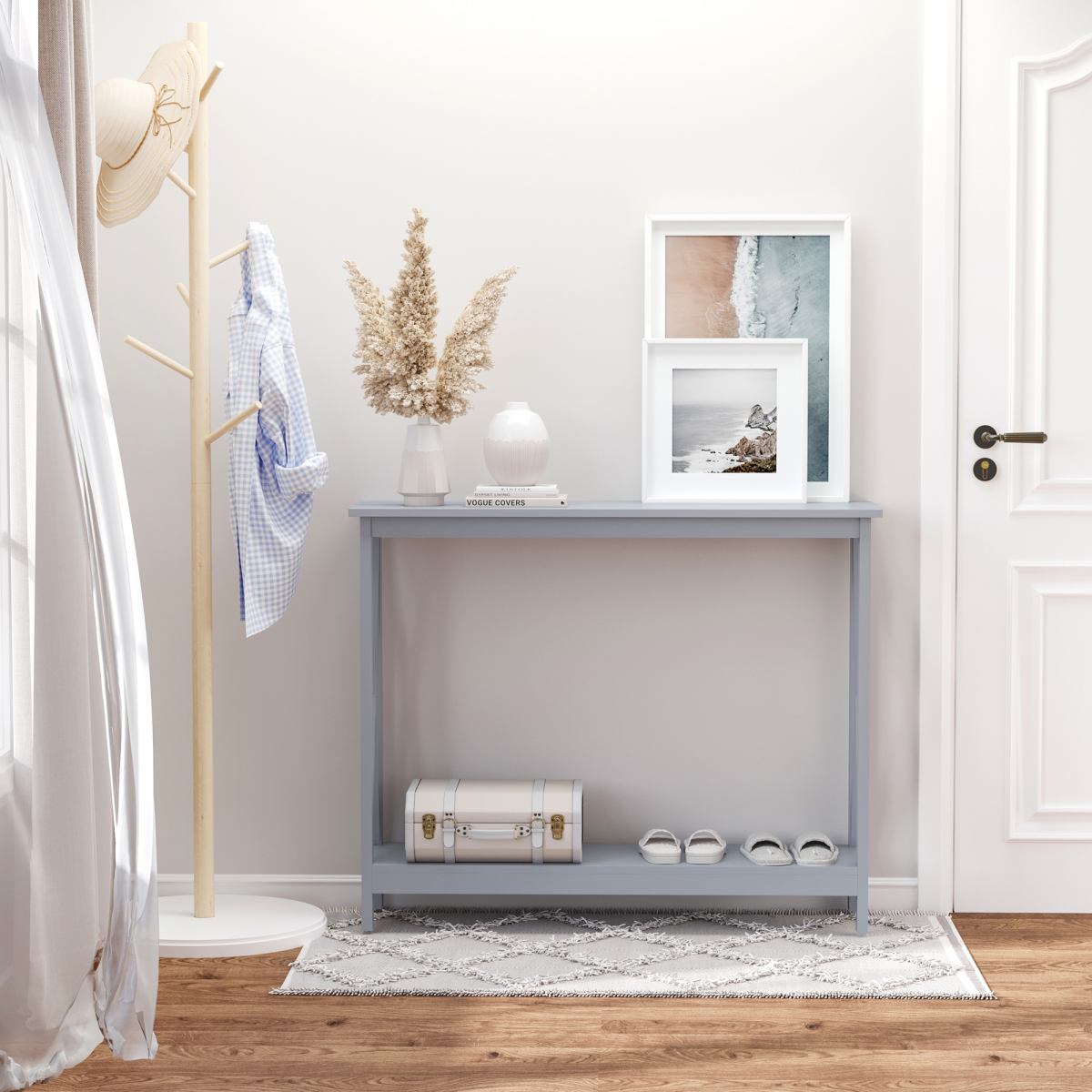 Solid MDF Console Table with Lower Storage Shelf, Entryway Hall Display Table