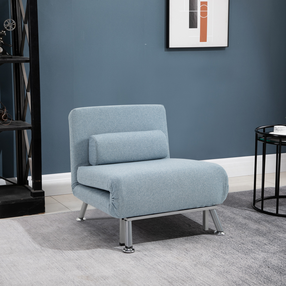 HOMCOM Blue 5-Position Convertible Folding Sleeper Chair Sofa Bed