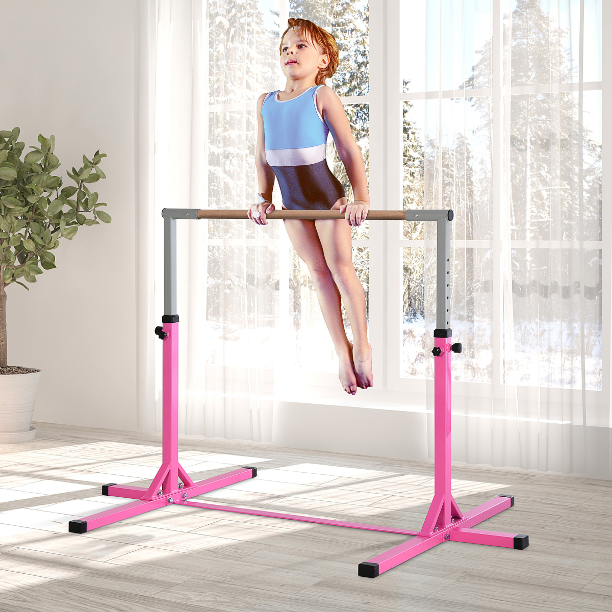 HOMCOM Adjustable Kids Gymnastics Horizontal Bar, 92-150cm Home Gym