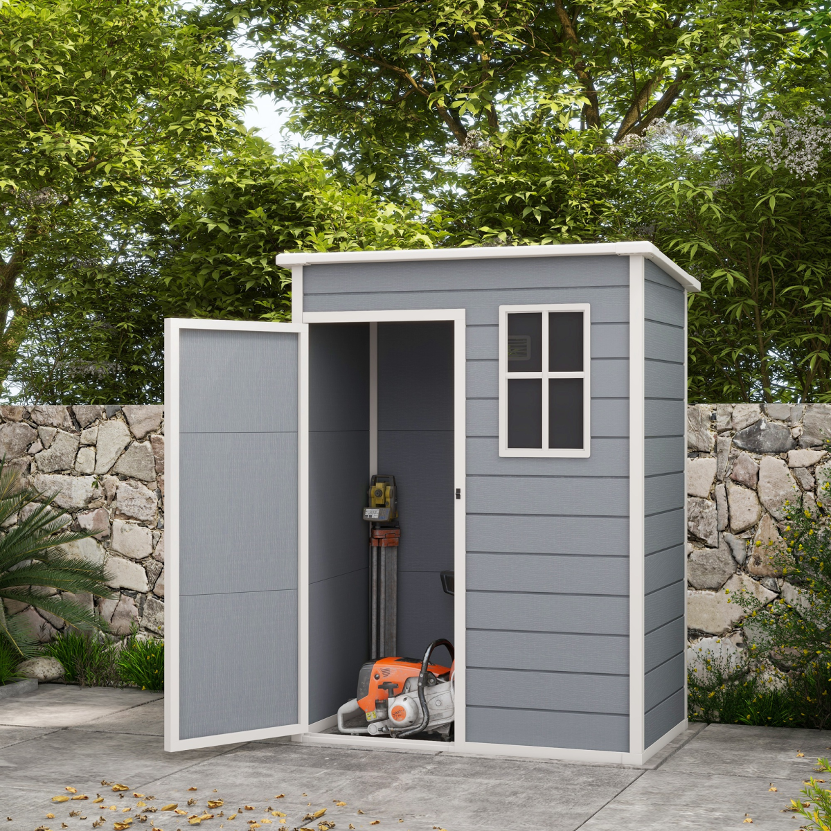 Outsunny Grey 5' x 3' Garden Shed with Floor, Lockable Door, Window & Vent