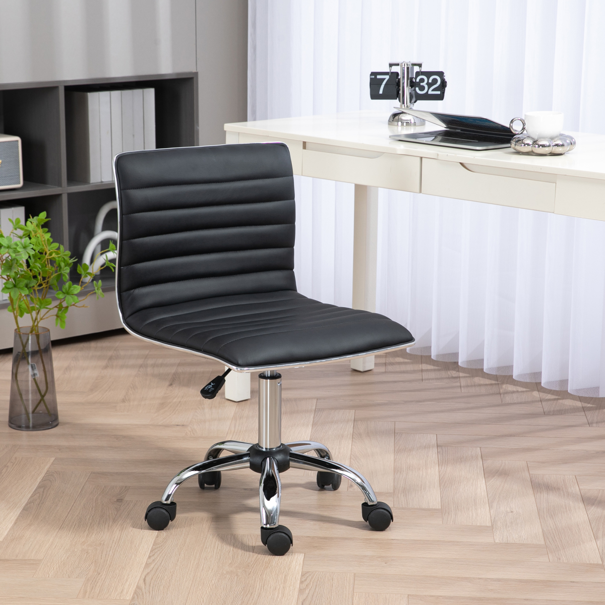 HOMCOM Armless Mid-Back PU Leather Adjustable Swivel Office Chair Black
