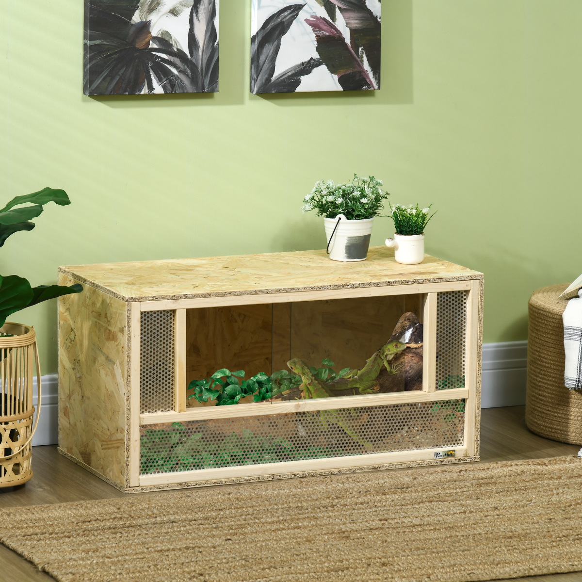 PawHut 80cm Reptile Terrarium with Glass Sliding Doors, Mesh Panels