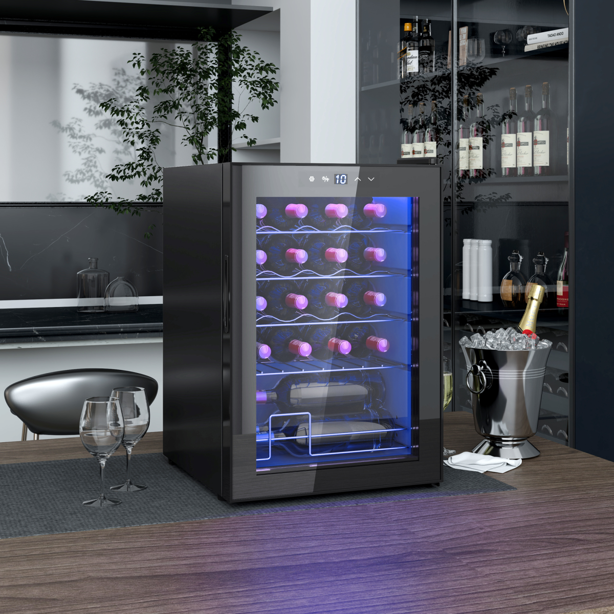 HOMCOM Freestanding 20 Bottle Wine Cooler Fridge, Glass Door, LED Light