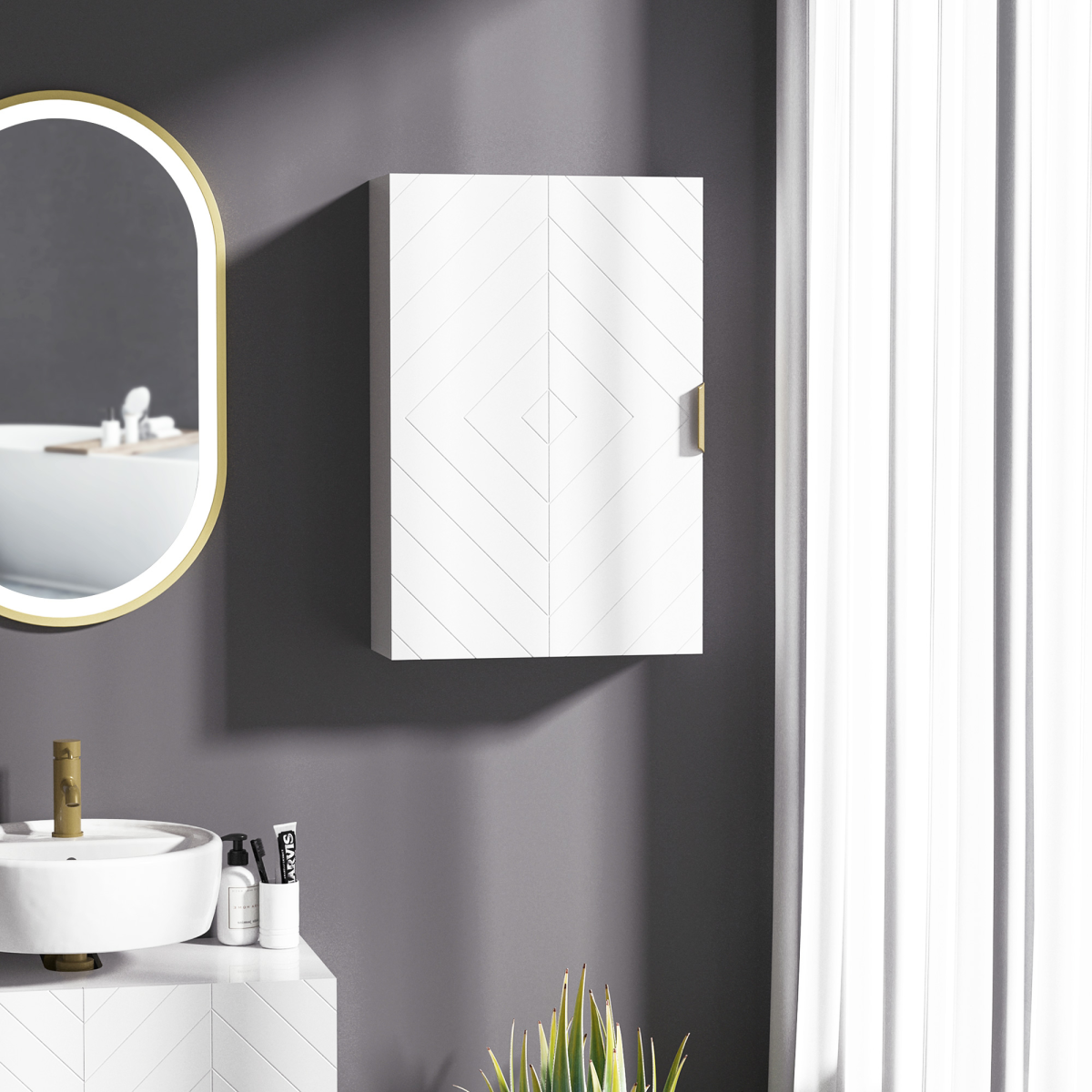 kleankin White Wall-Mounted Bathroom Cabinet with Adjustable Shelves