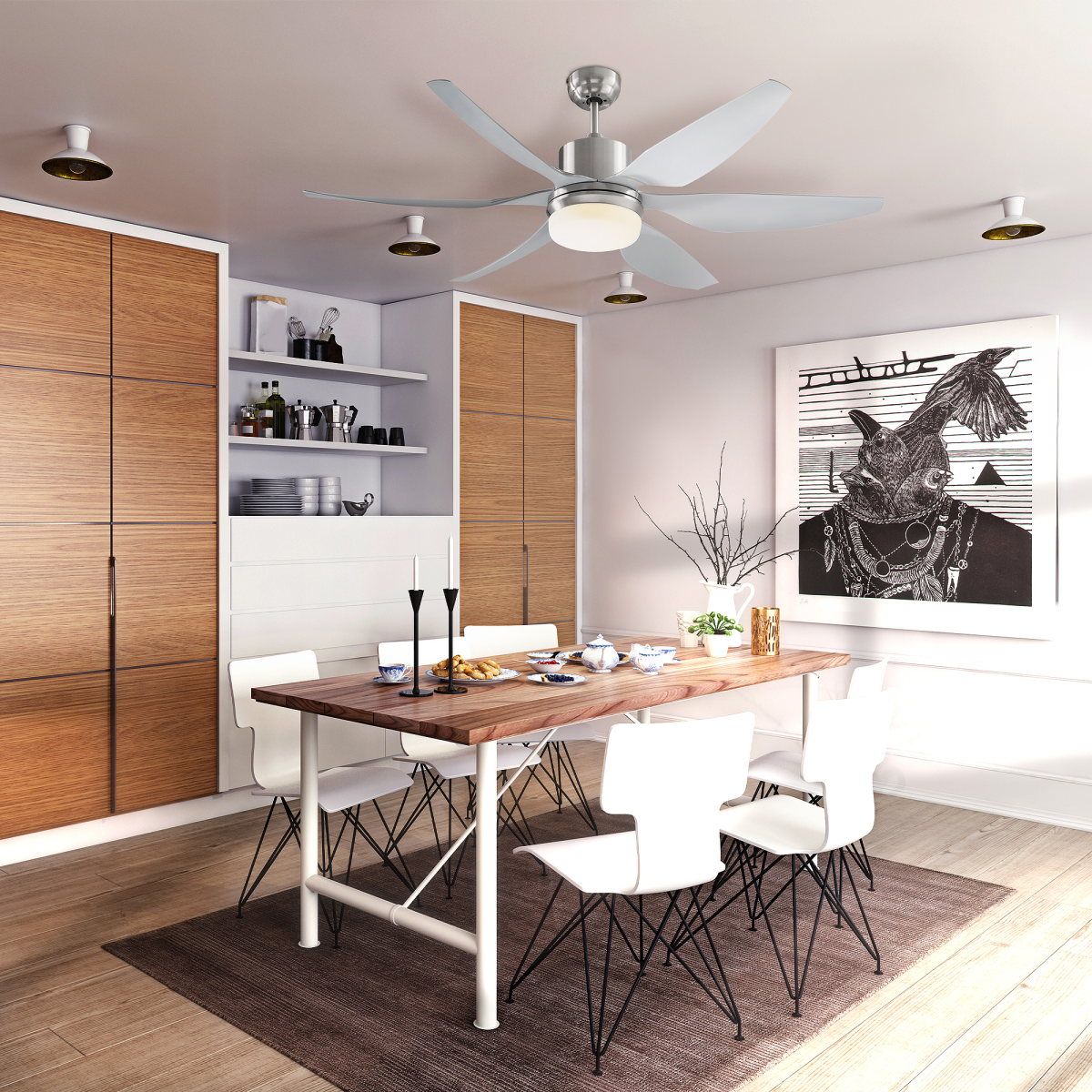 HOMCOM Reversible Ceiling Fan with Light, 3-Blade LED Ceiling Fan with RF Remote, Silver