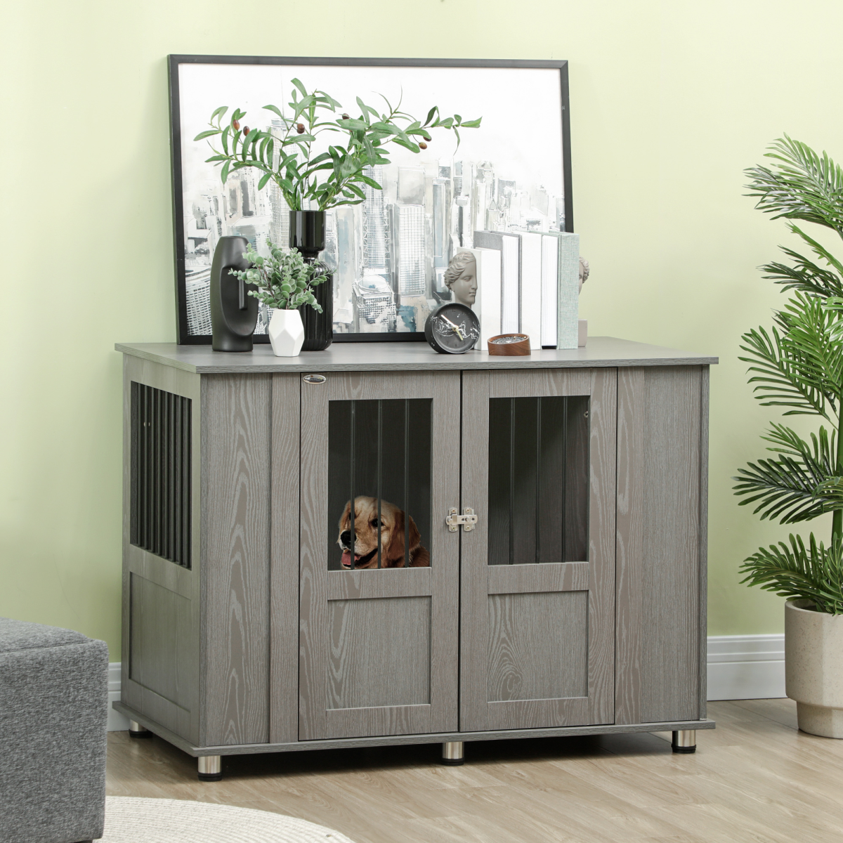 PawHut Extra Large Dog Crate End Table, Grey, Indoor