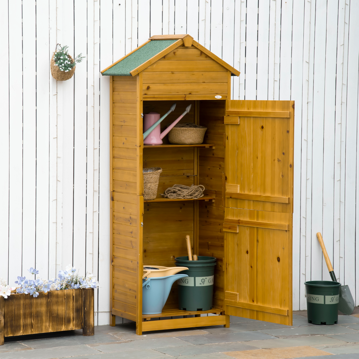 Outsunny Wooden Garden Storage Cabinet with Lockable Double Doors