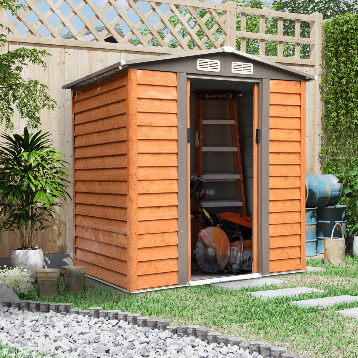 Outsunny 6x5ft Metal Garden Shed, Lockable Outdoor Storage Shed for Gardening Tools, 193L x 152W x 203H cm
