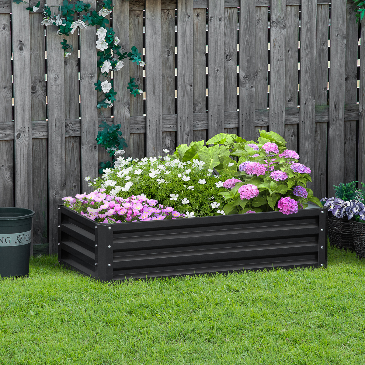 Outsunny Raised Garden Bed Open Bottom Powder Coated Steel Planter Box 120 x 60cm Grey