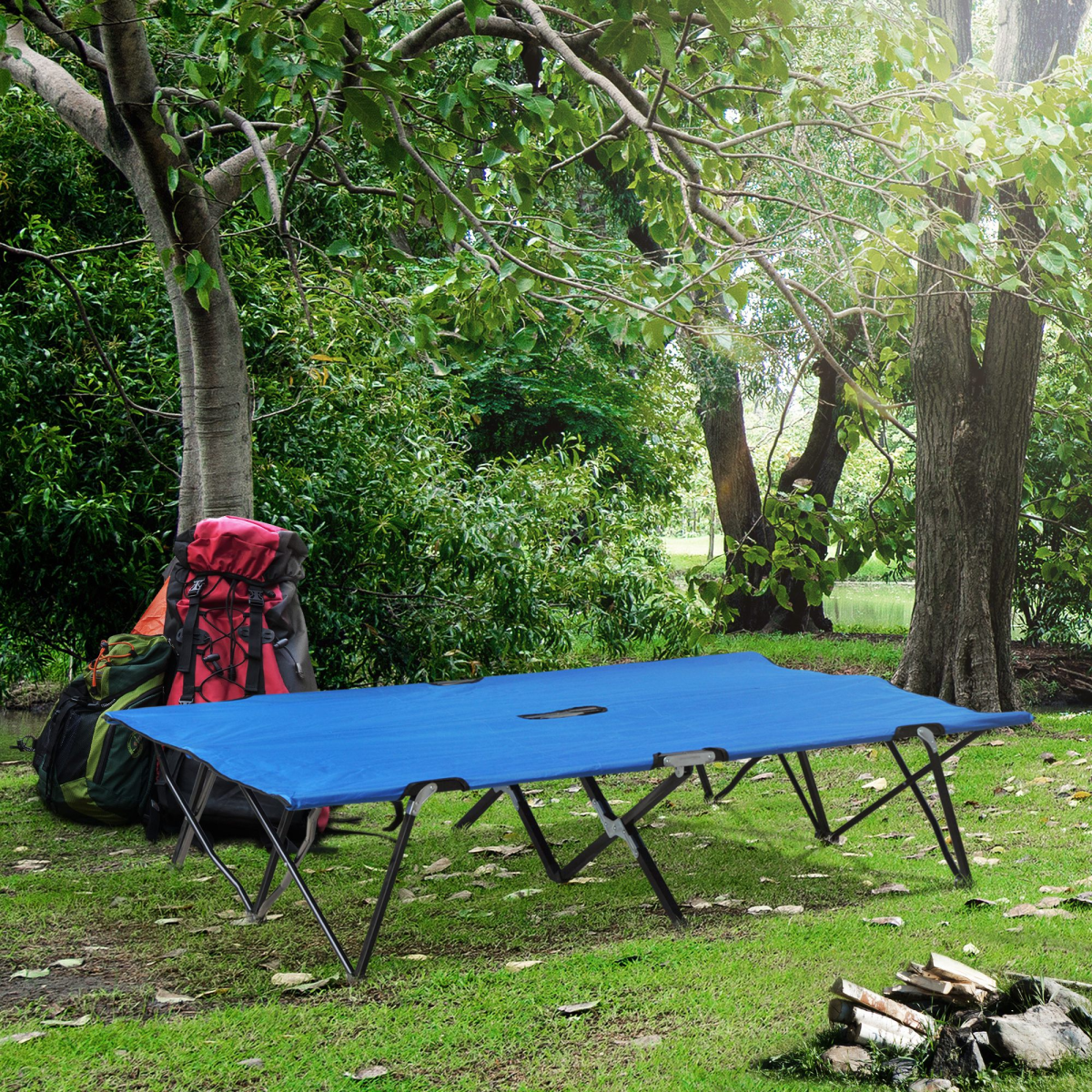 Double Portable Folding Camping Cot with Carry Bag, Blue