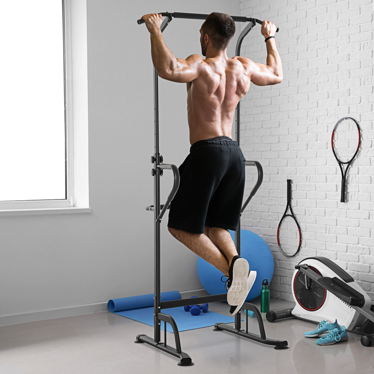 HOMCOM Adjustable Power Tower Pull Up & Dip Station Home Gym