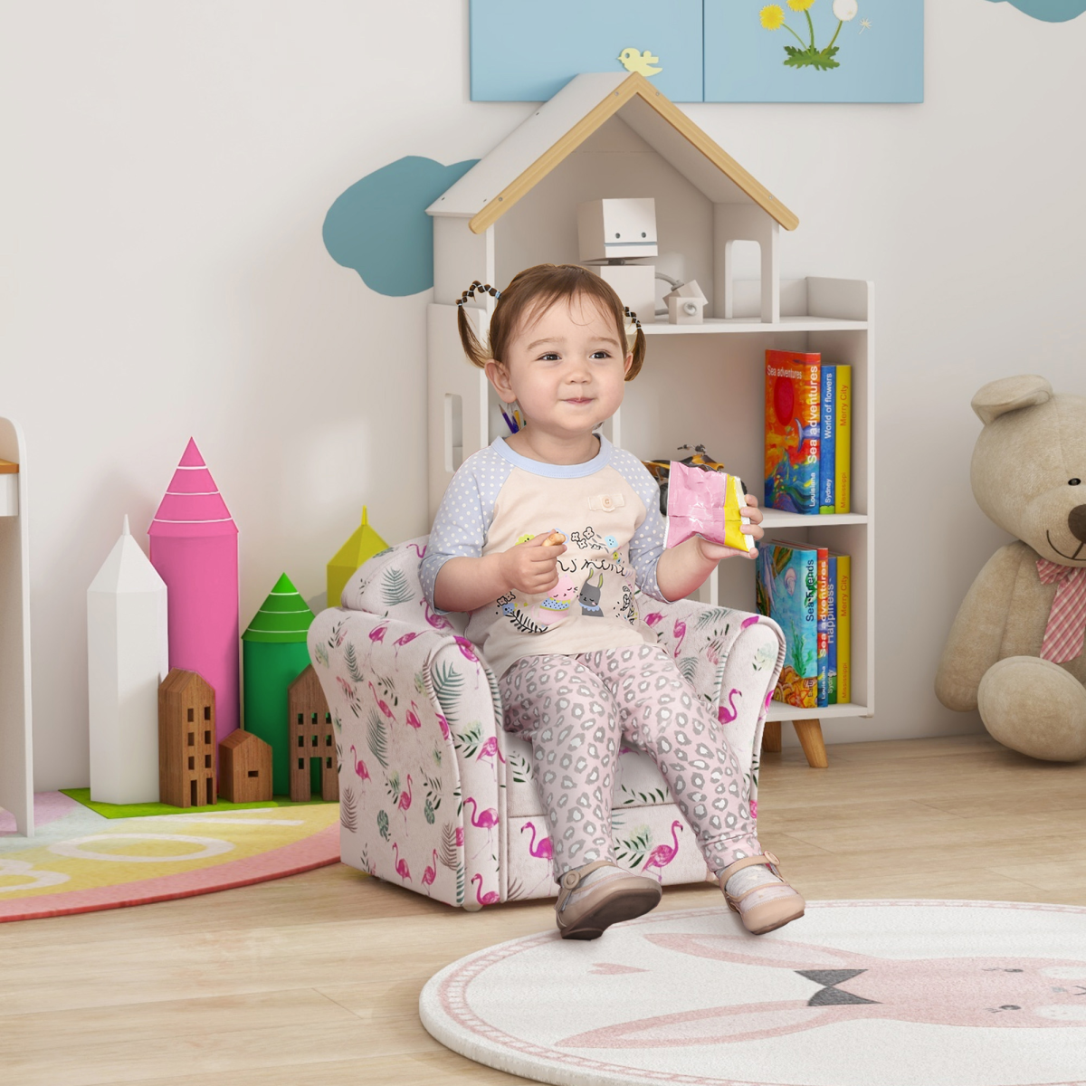 AIYAPLAY Flamingo Kids Sofa Chair, Pink, Soft Toddler Seat