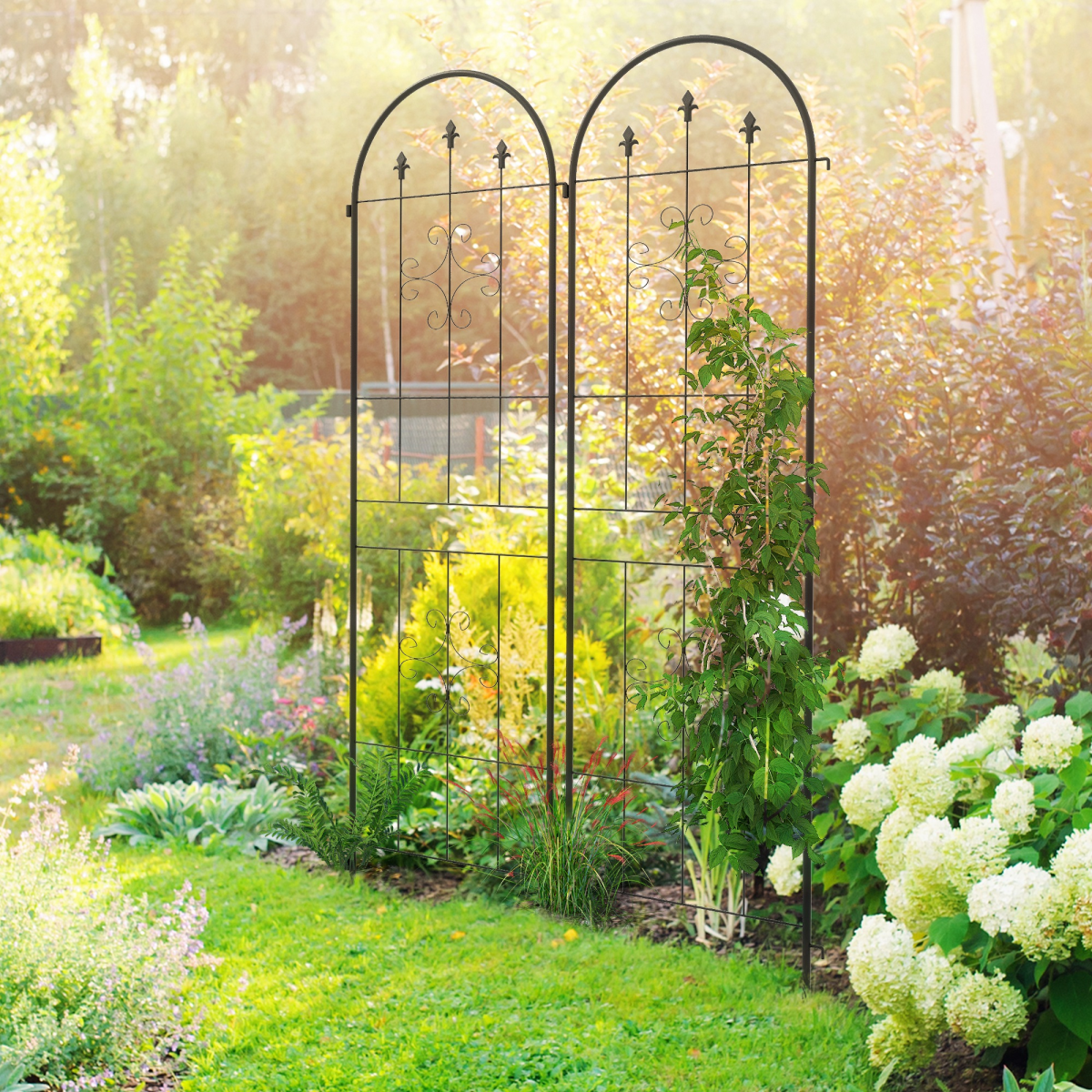 Outsunny Set of 2 Metal Trellis for Climbing Plants, Arrow Design, Black Steel, 50 x 180 cm