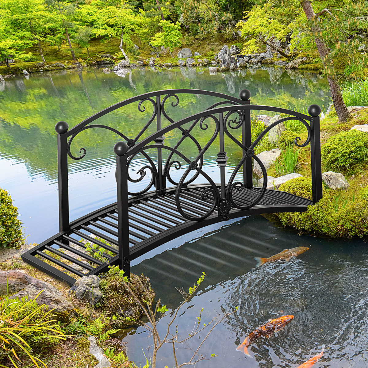 Outsunny Arched Decorative Garden Bridge with Safety Rails